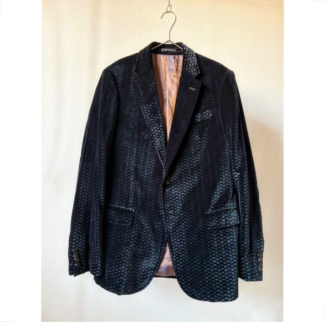 armani collezioni \"鱗風\" 千鳥柄 ベロアテーラードジャケット