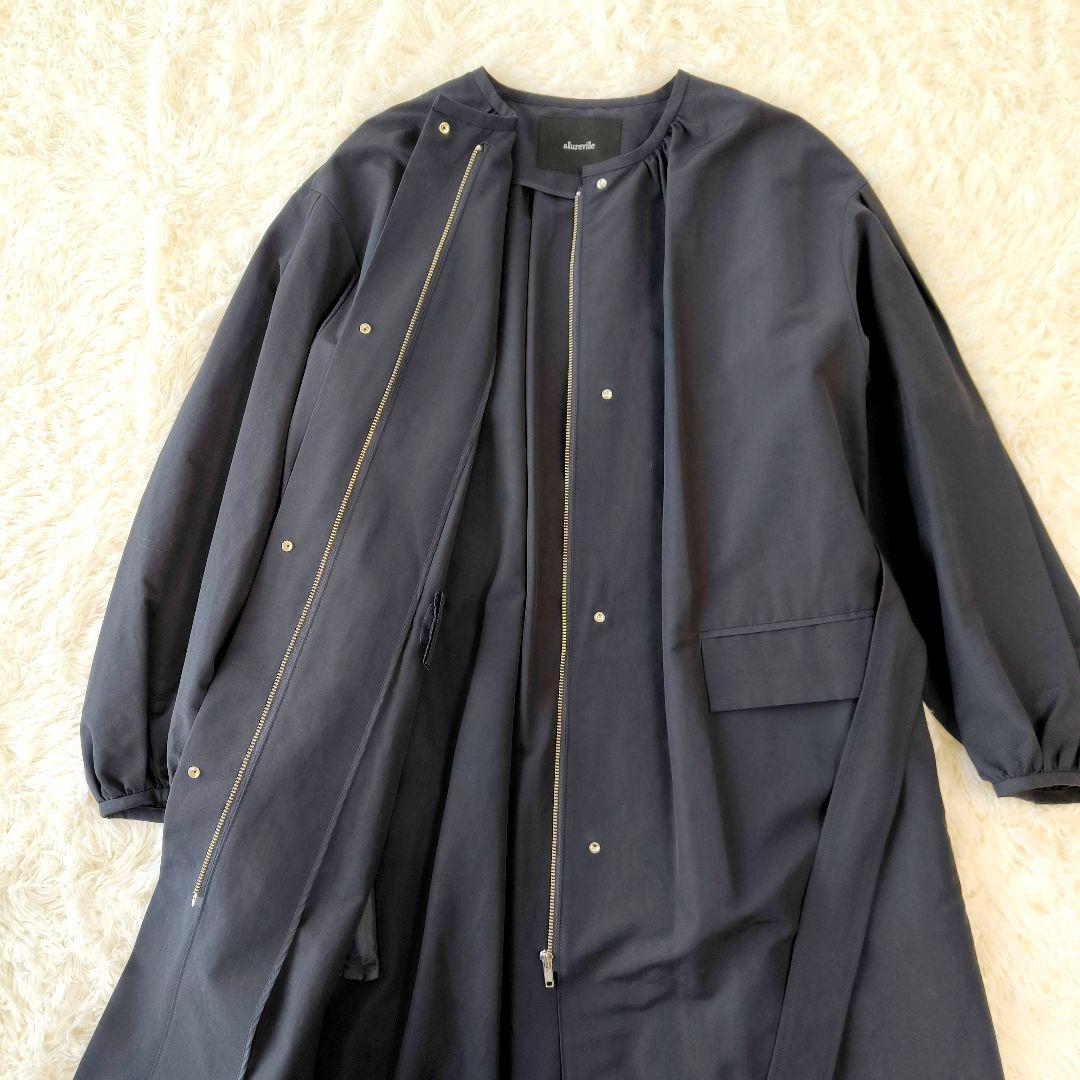 allureville アルアバイル コットンナイロンクロスギャザーネックコート