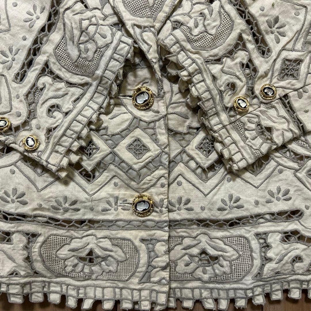 バテンレース　レース刺繍　ジャケット　麻100% 13号　ヴィンテージ