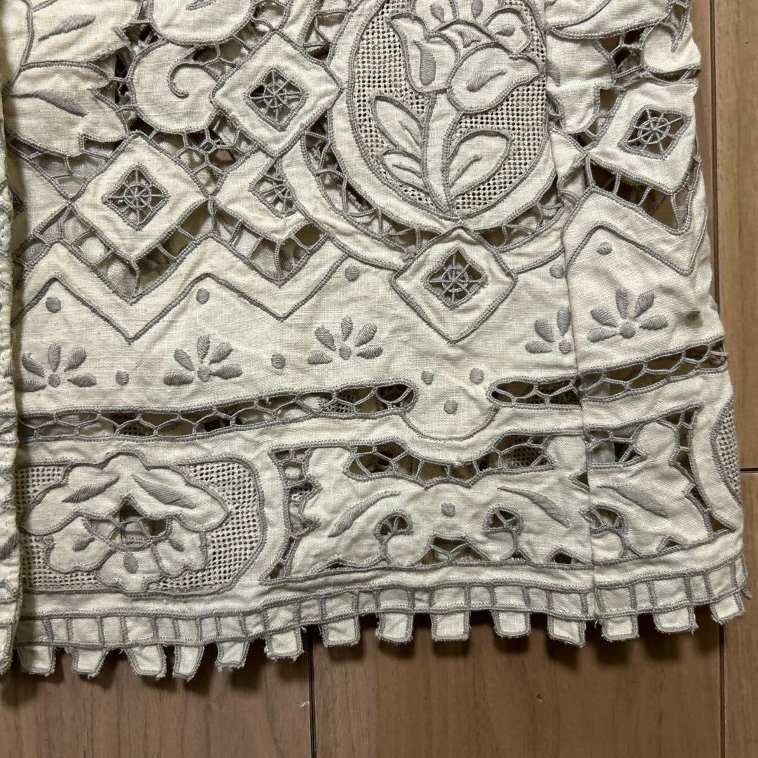 バテンレース　レース刺繍　ジャケット　麻100% 13号　ヴィンテージ
