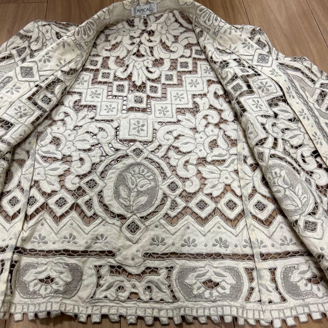 バテンレース　レース刺繍　ジャケット　麻100% 13号　ヴィンテージ