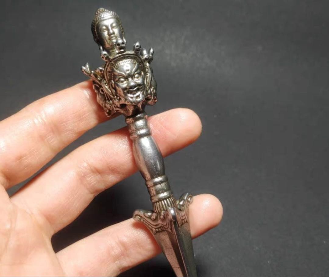 希少　金剛杵　独鈷杵　法具　チベット密教　ビンテージ　バジュラ　仏教美術　白銅製