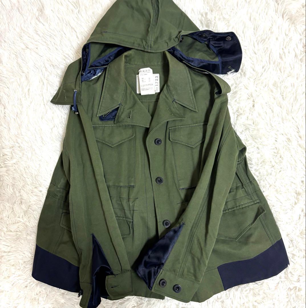 sacai Aライン　ミリタリーフーデッドジャケット 1723 コットン　麻