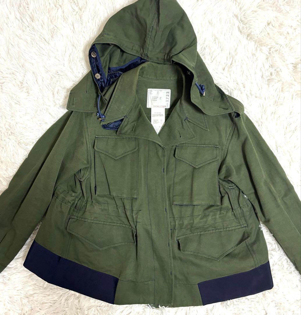sacai Aライン　ミリタリーフーデッドジャケット 1723 コットン　麻