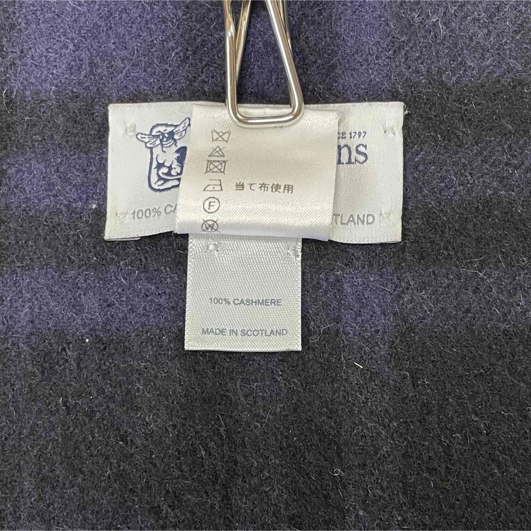 5504【美品】ジョンストンズ 大判ストール カシミヤ100％　チェック 紫 黄