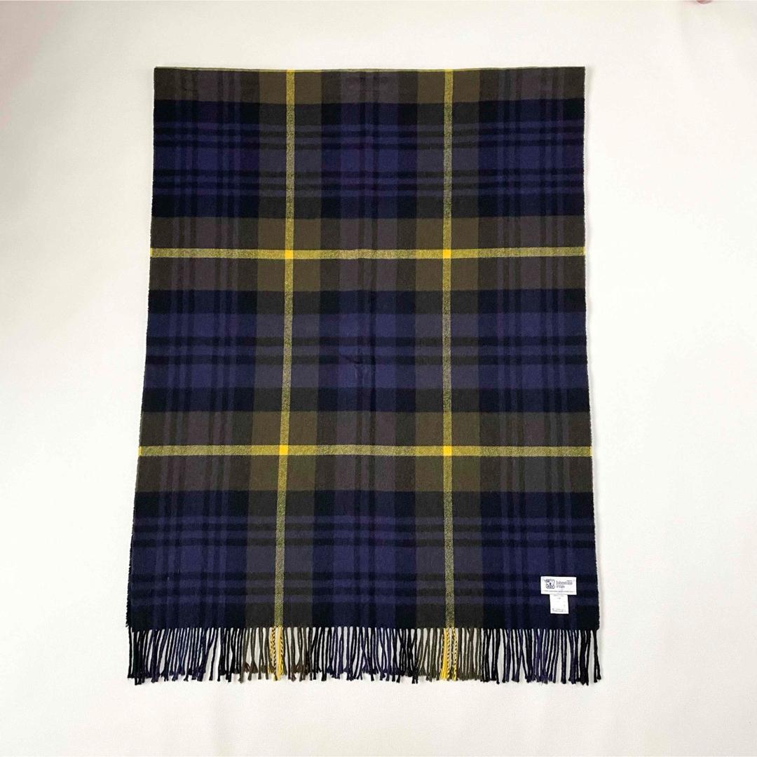 5504【美品】ジョンストンズ 大判ストール カシミヤ100％　チェック 紫 黄