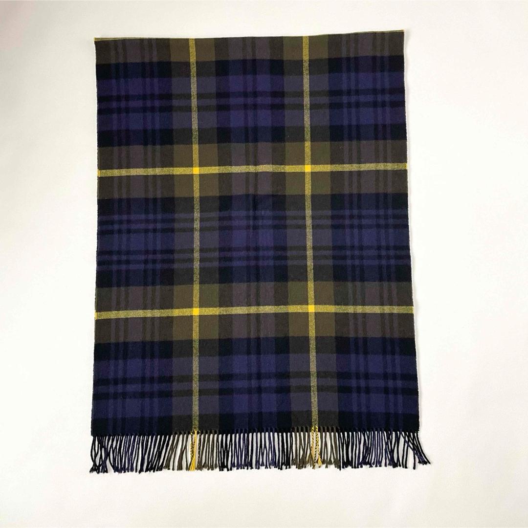 5504【美品】ジョンストンズ 大判ストール カシミヤ100％　チェック 紫 黄
