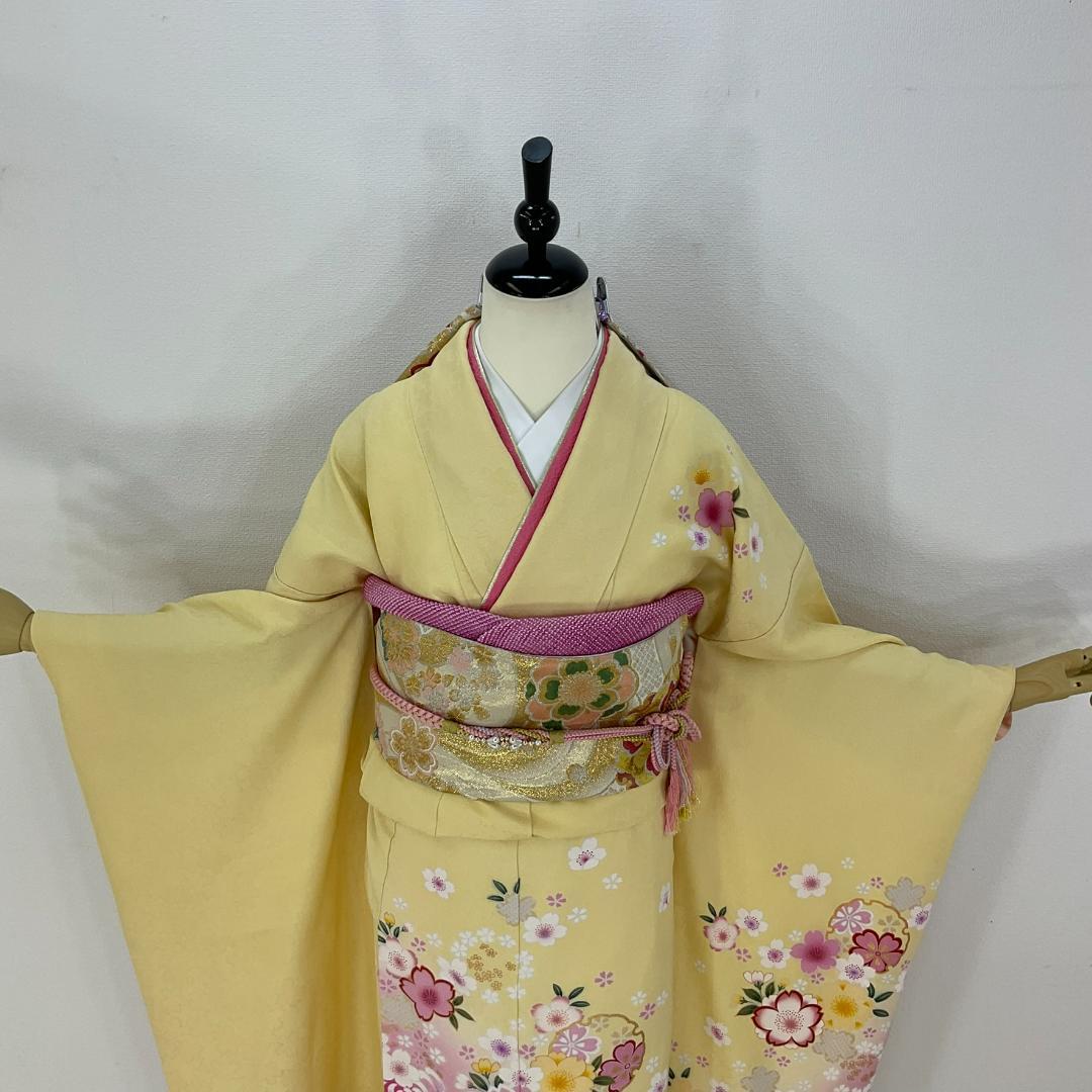 お振袖 クリームイエロー　Lサイズ　正絹　美品
