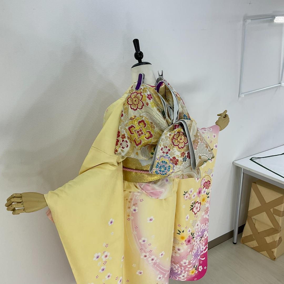お振袖 クリームイエロー　Lサイズ　正絹　美品