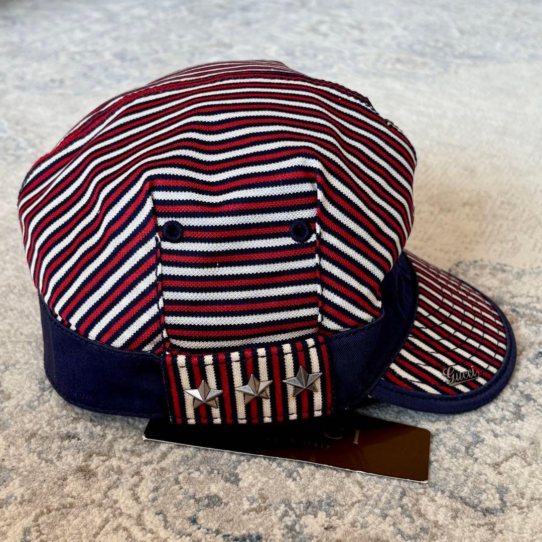 希少 90s グッチ トムフォード期 スタッズ ストライプ キャップ