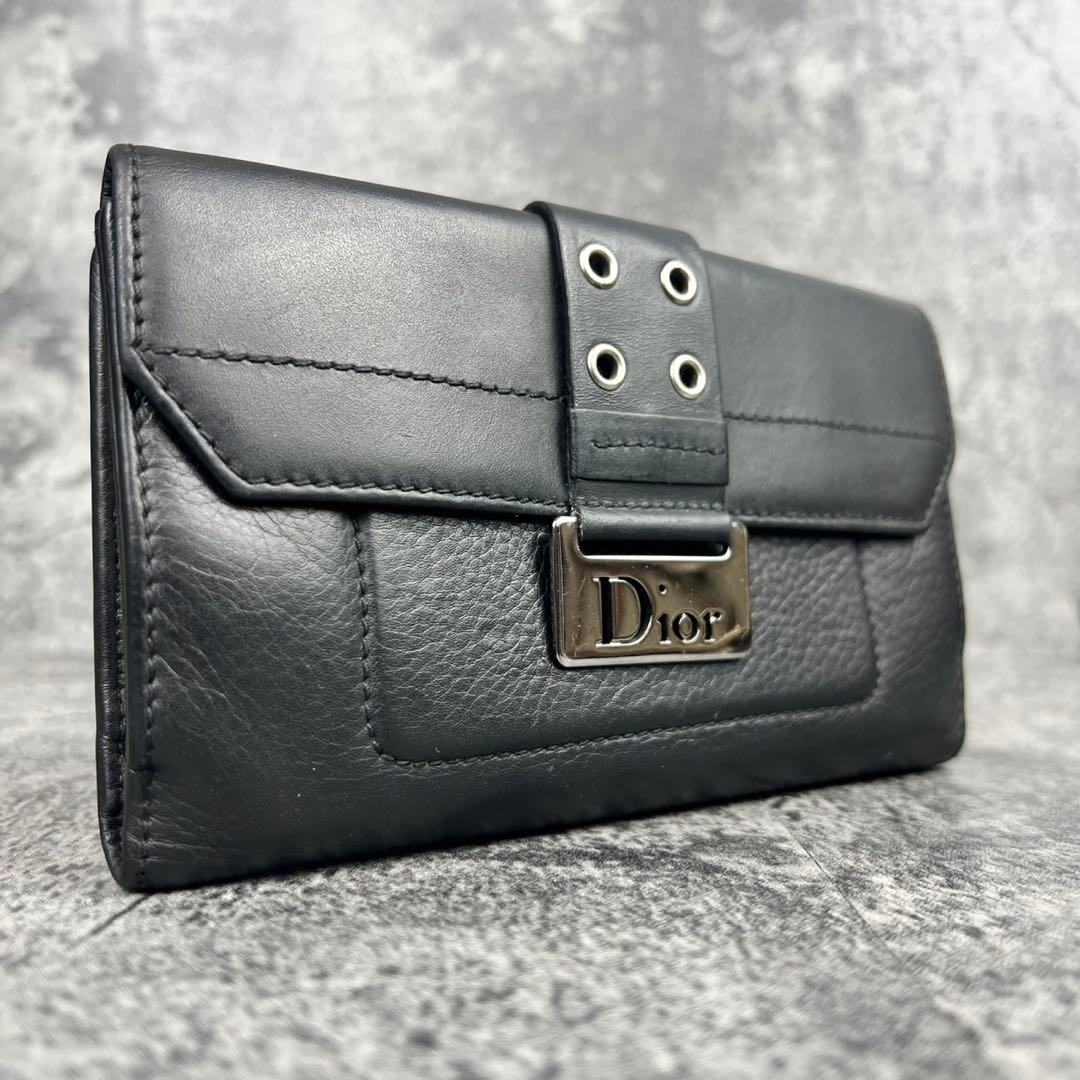 DIOR レザー トロッター 二つ折り財布 ブラック