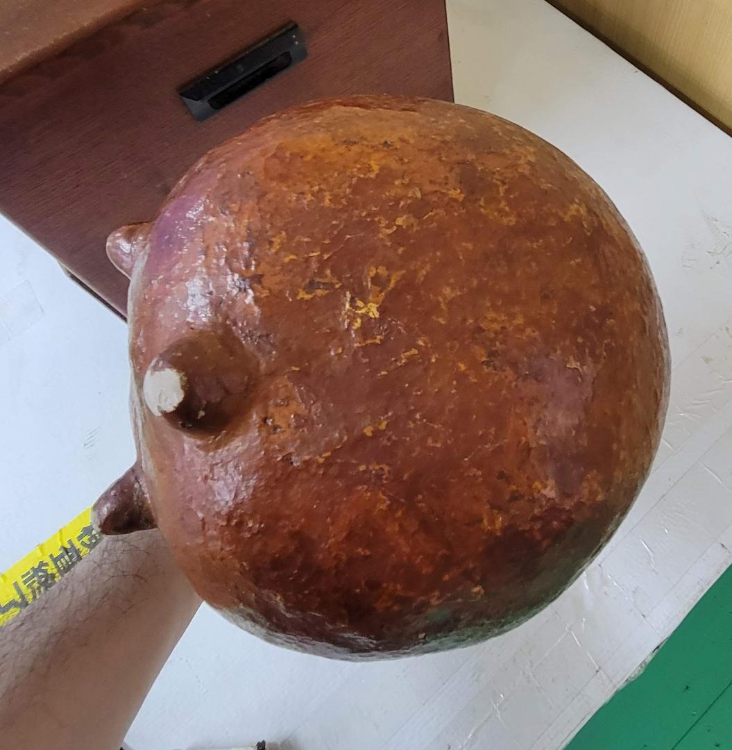 【一点物】昭和レトロなアンティーク木製長火鉢（キセル・炭入れ付き）傷・欠け多め
