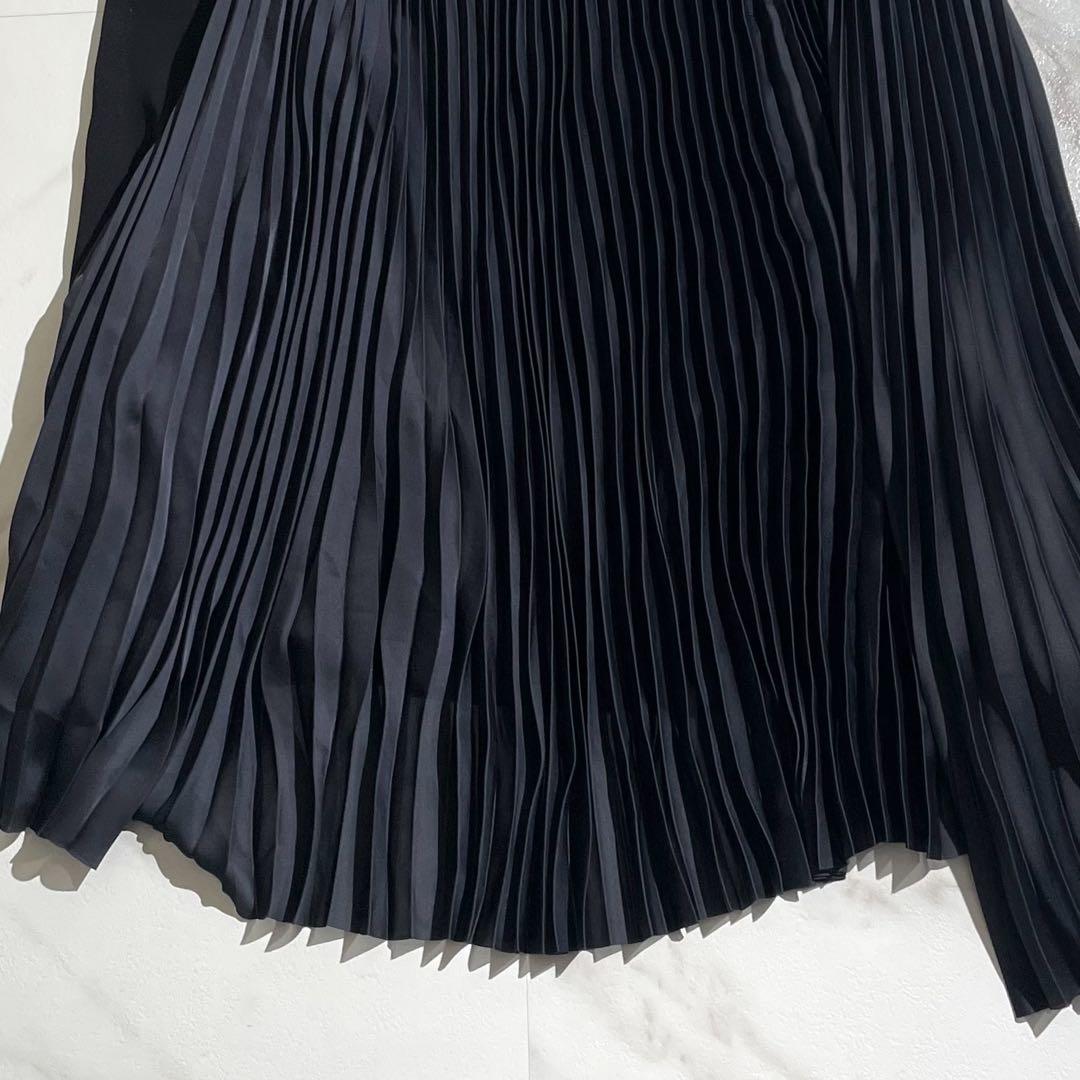 Sacai ブラック　ギャザー プリーツ切り替え アシンメトリースカート