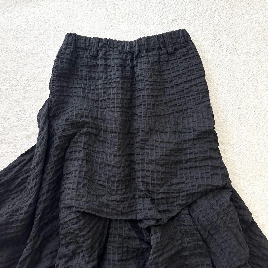 美品 萌 モユル 変形 リネン混 ワッフル スカート M〜L ブラック