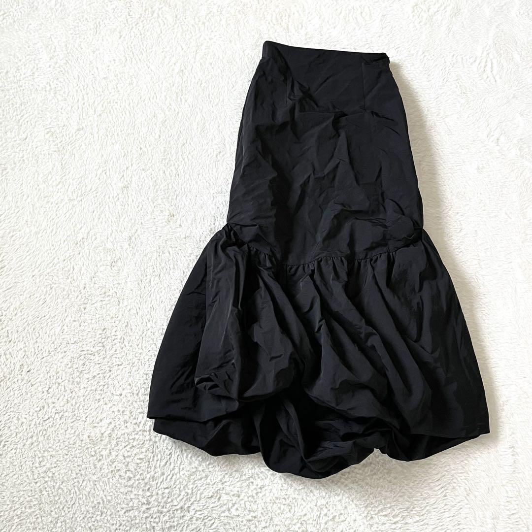 【ピヌエ】バルーンヘムスカート ロング ナイロン ウエストゴム 黒【M】美品
