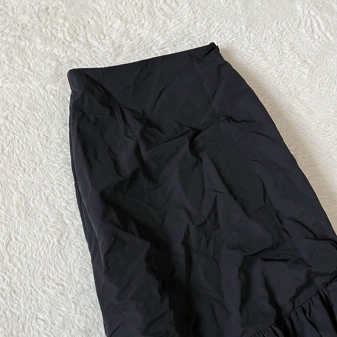 【ピヌエ】バルーンヘムスカート ロング ナイロン ウエストゴム 黒【M】美品