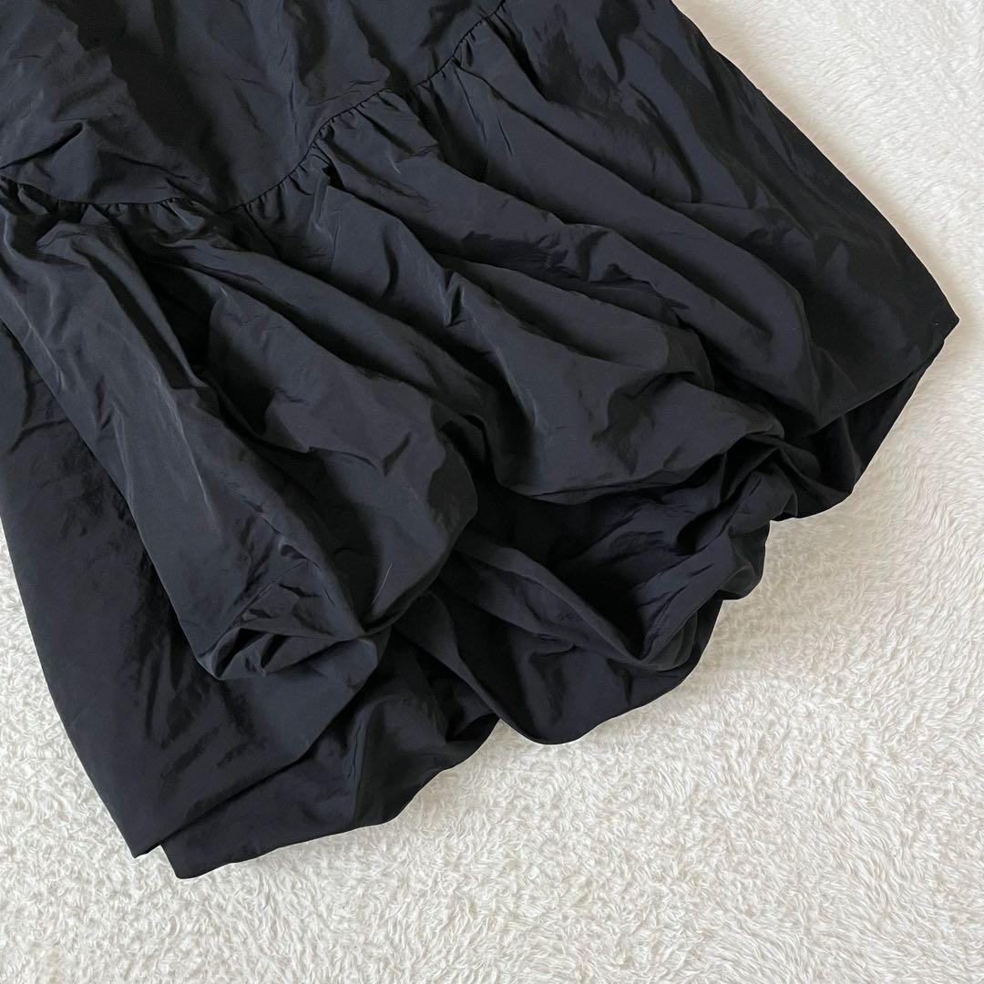 【ピヌエ】バルーンヘムスカート ロング ナイロン ウエストゴム 黒【M】美品