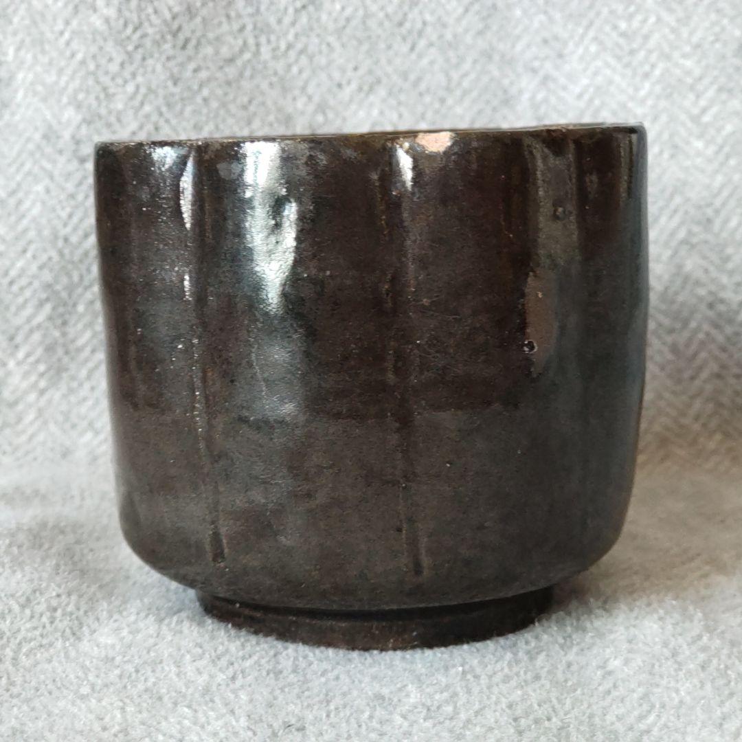 小林東五　天目輪花向付　中古品　黒釉　李朝　欠け・窯傷あり