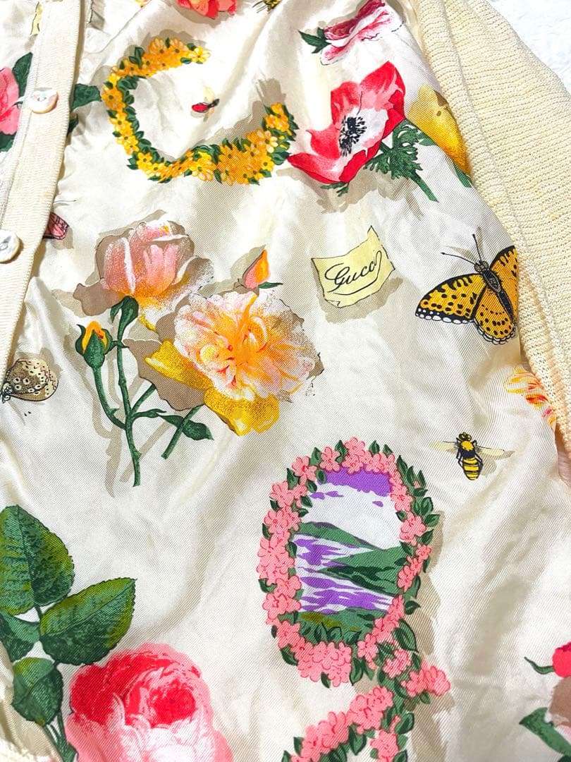 Gucci グッチ　花柄カーディガン 長袖　シルク　フラワー　ビー　ロゴ