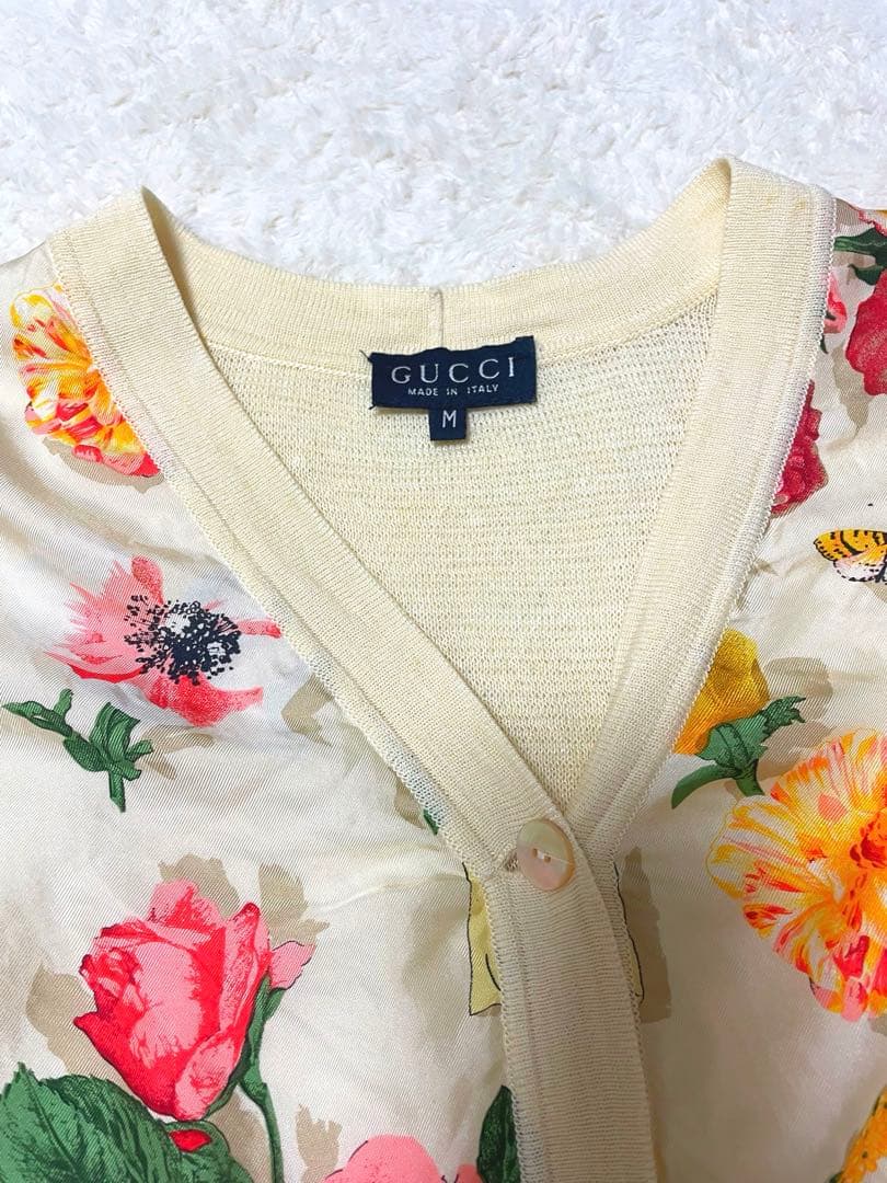 Gucci グッチ　花柄カーディガン 長袖　シルク　フラワー　ビー　ロゴ