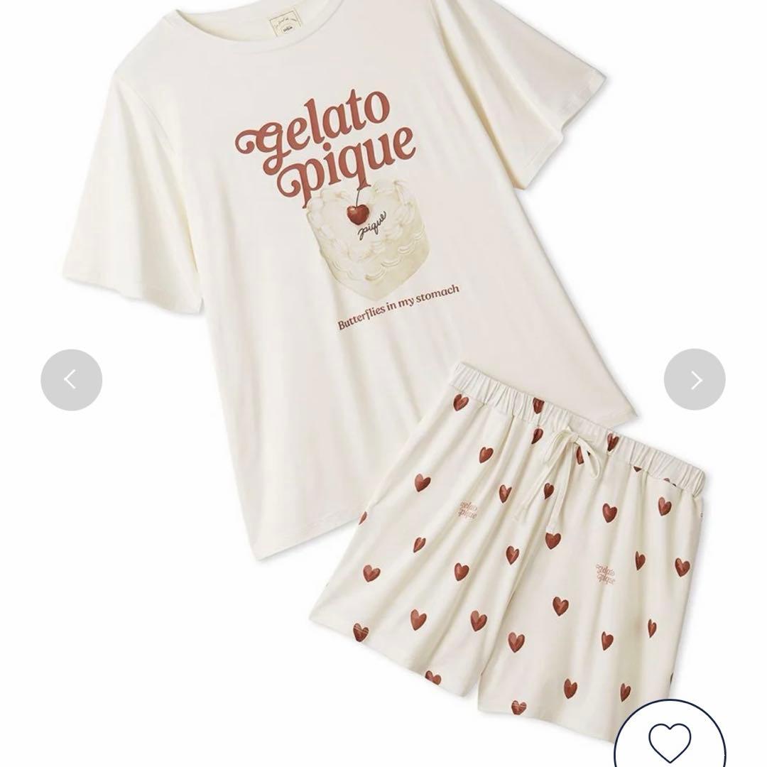 ジェラートピケ ケーキワンポイントTシャツ＆ハート柄ショートパンツ セットアップ