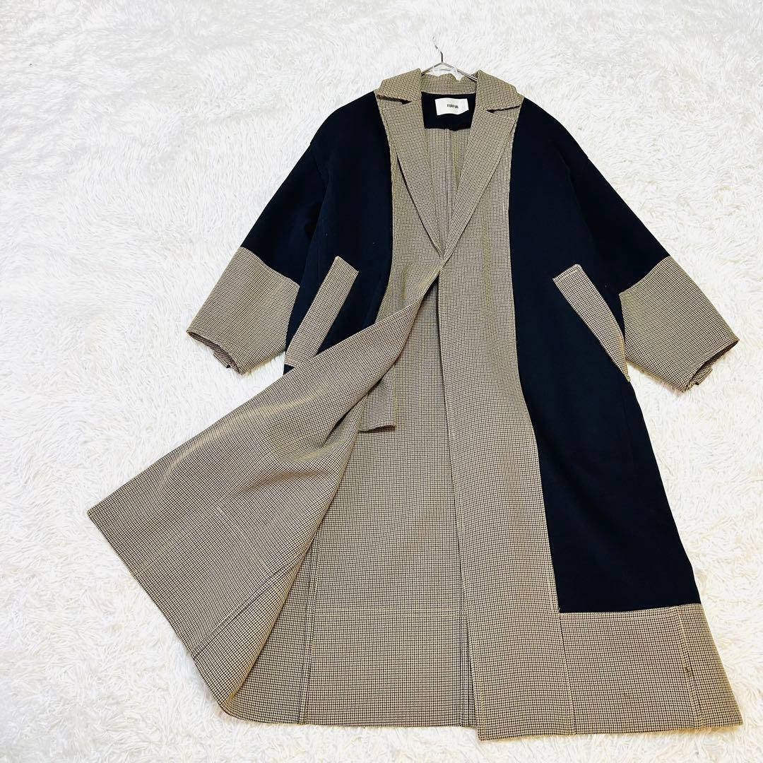 FURFUR チェック切替 ロングコート F ウールライク トレンチ風 529