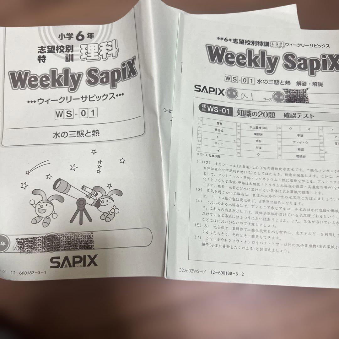 2024Weekly Sapix 理科 小学6年 WS-01からWS-36