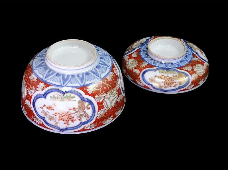大聖寺伊万里　金襴手　窓絵　松竹梅の図　大振蓋茶碗　B094AS-DCc