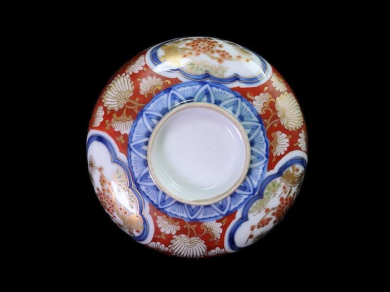 大聖寺伊万里　金襴手　窓絵　松竹梅の図　大振蓋茶碗　B094AS-DCc