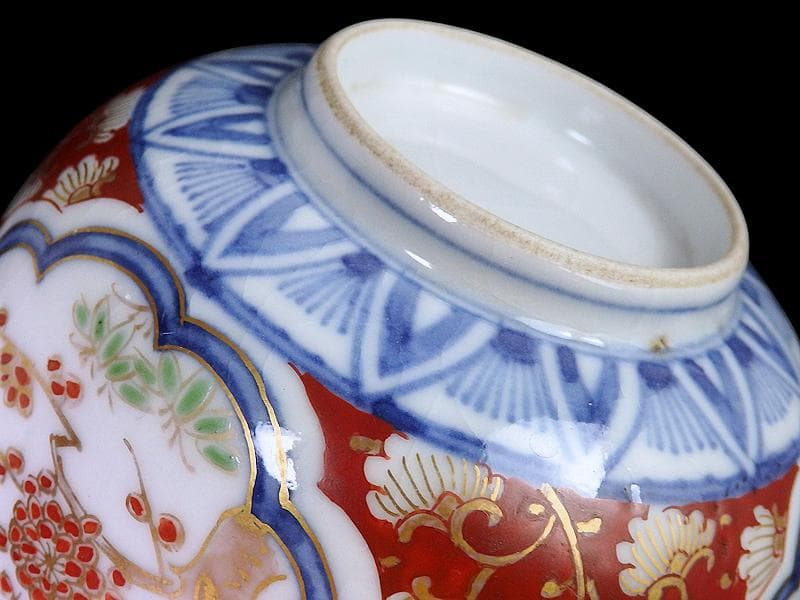 大聖寺伊万里　金襴手　窓絵　松竹梅の図　大振蓋茶碗　B094AS-DCc