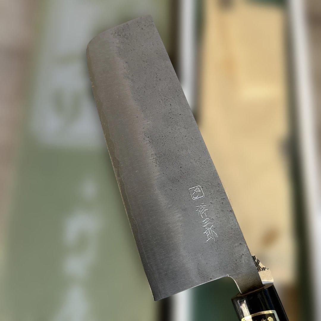 SS三枚打 菜 切 千種鋼/本水牛角・朴柄 165mm 栄祥三郎作