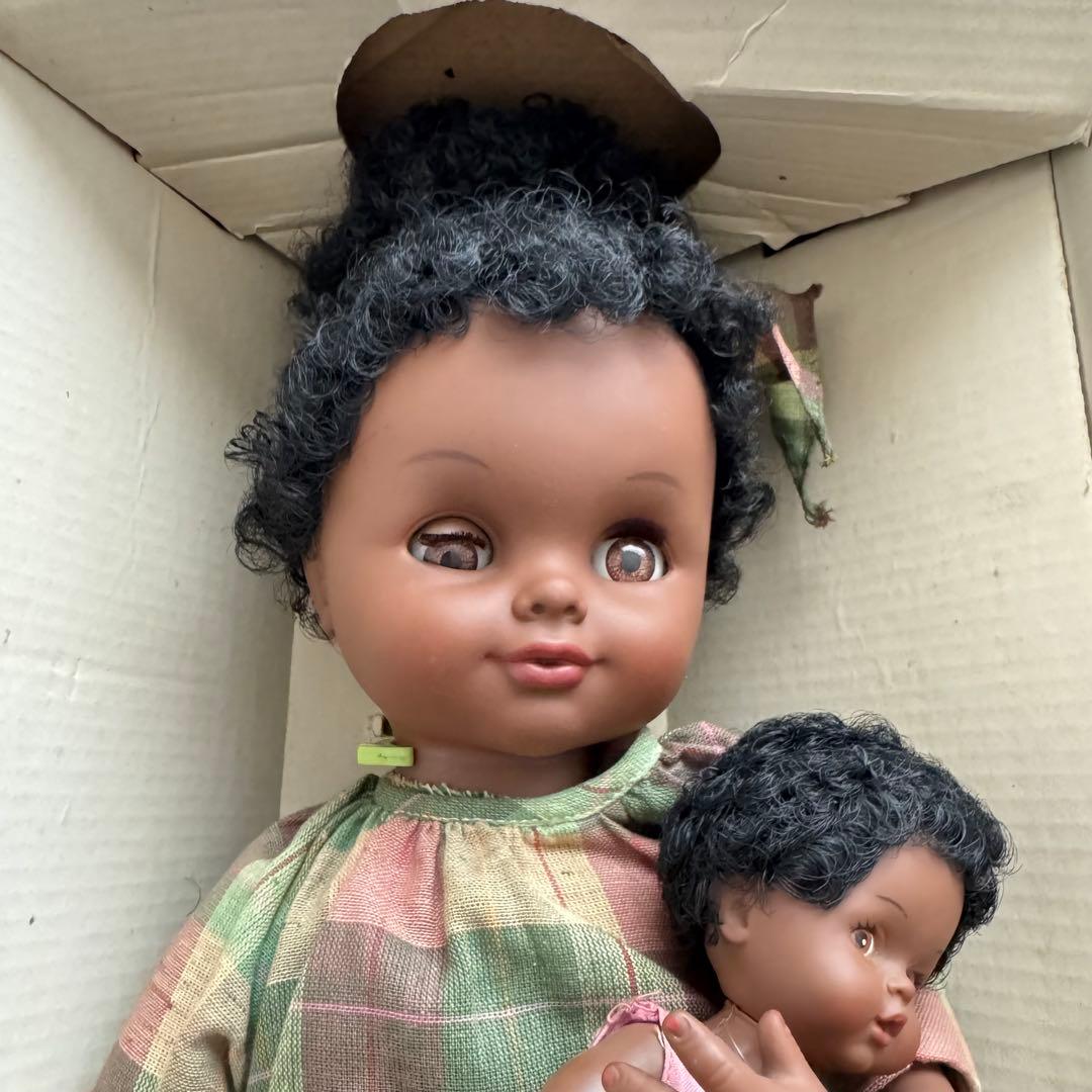 70s　ヴィンテージ　ドール　ティッティ　人形　黒人　アフロ　オルゴール