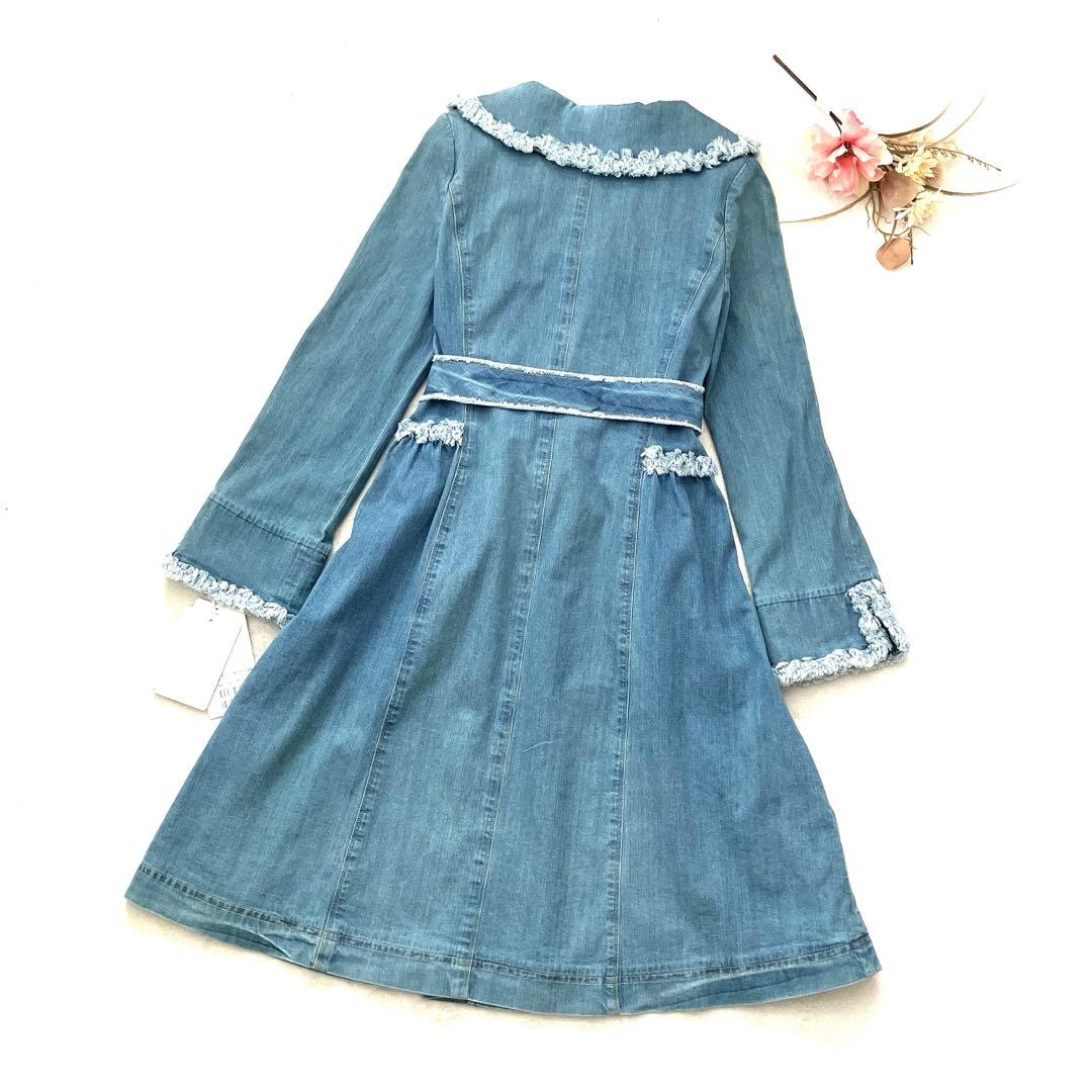 美品　エムズグレイシー　デニムコート　ベルト　ビジュー　フリンジ　フェミニン