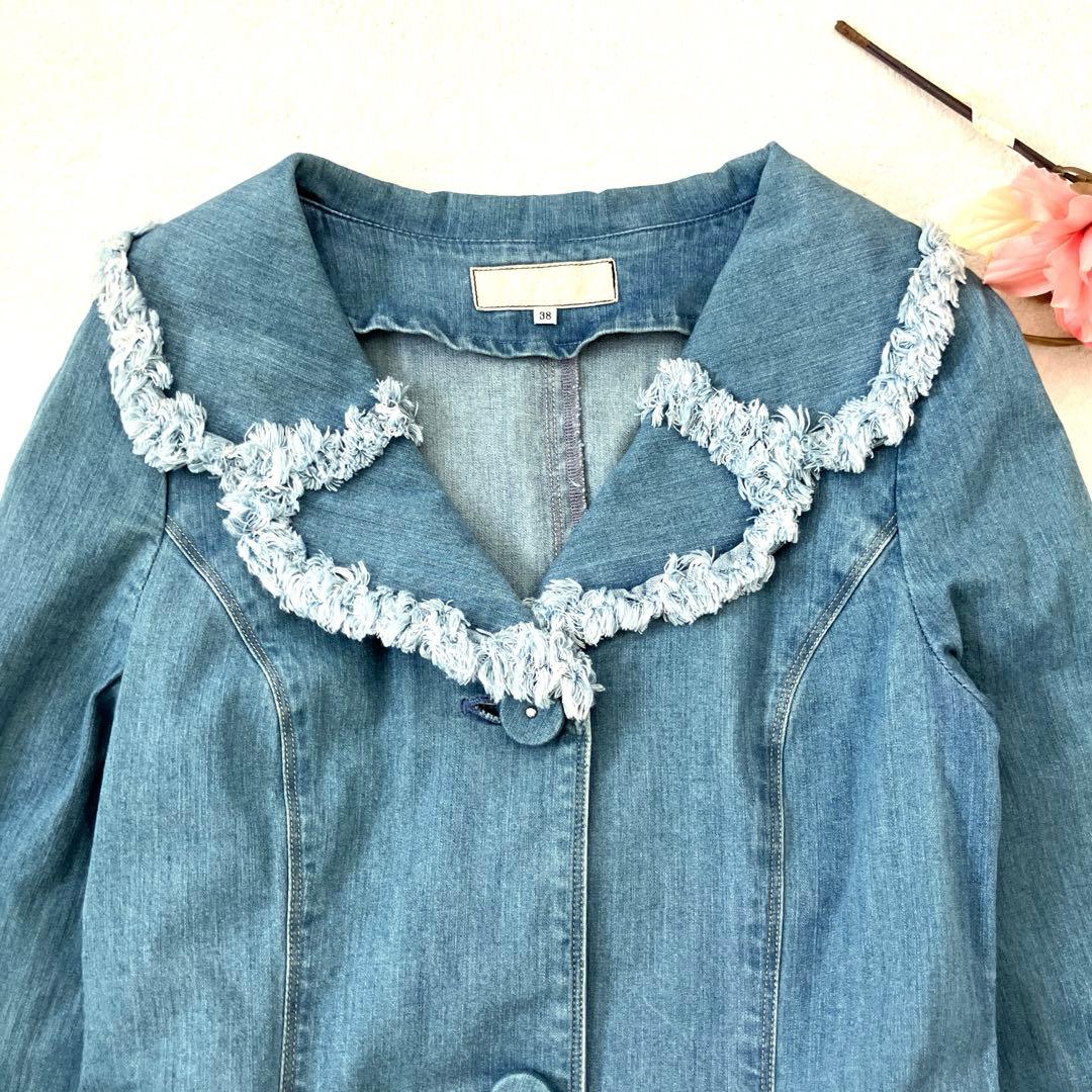 美品　エムズグレイシー　デニムコート　ベルト　ビジュー　フリンジ　フェミニン