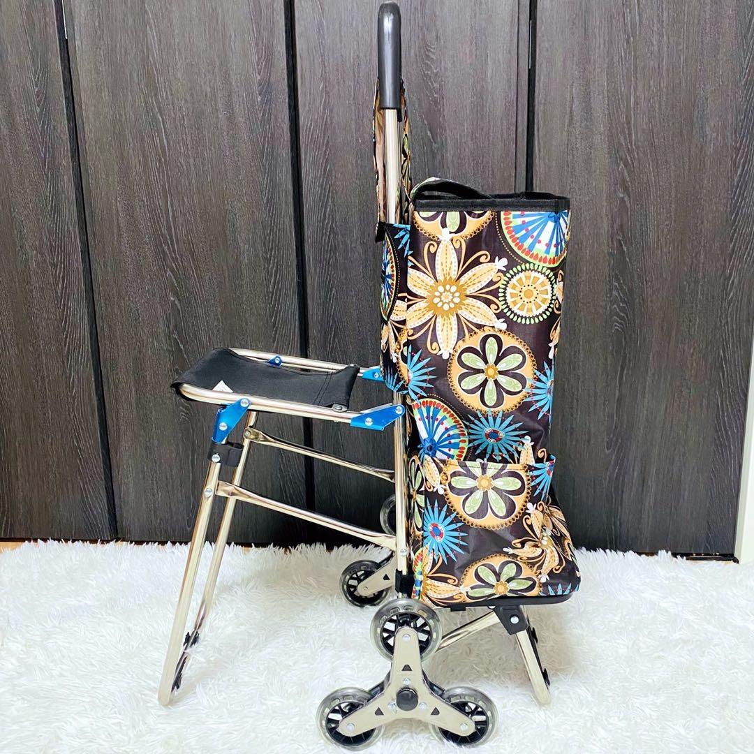 【美品】 椅子付き 6輪 ショッピングカート 折りたたみ式 軽量 保冷保温