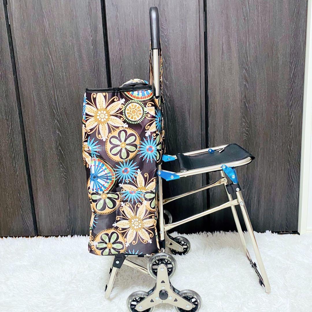 【美品】 椅子付き 6輪 ショッピングカート 折りたたみ式 軽量 保冷保温