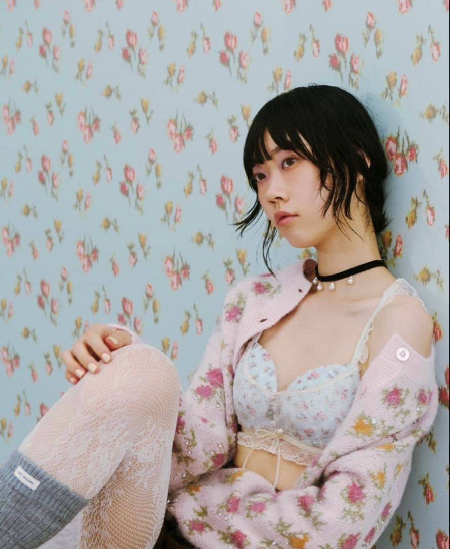 lilybrown ジャガードニットガーディガン　ピンク