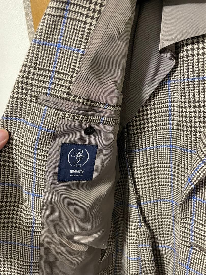 BEAMS F / ウールリネン グレンチェック ジャケット