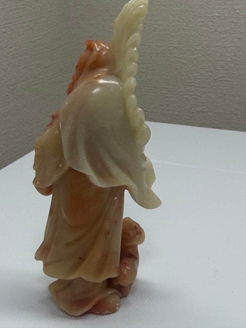 中国　寿山石　彫刻美術品　犬を連れた寿老人　約15cm