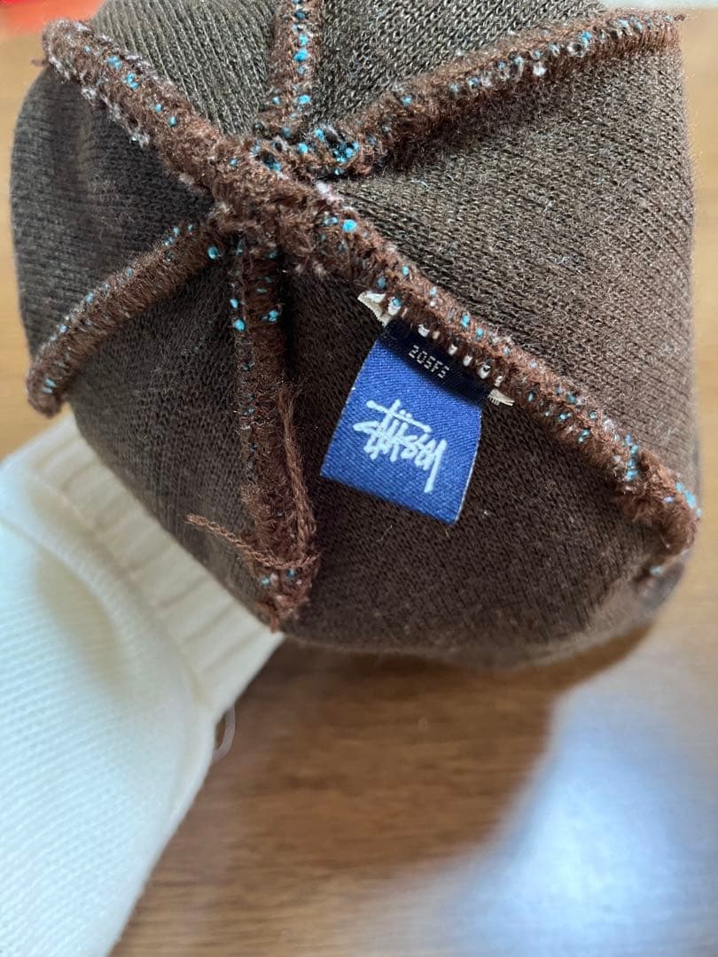 “紺タグ” old stussy チェック柄 ビーニー ニット帽 90s 00s
