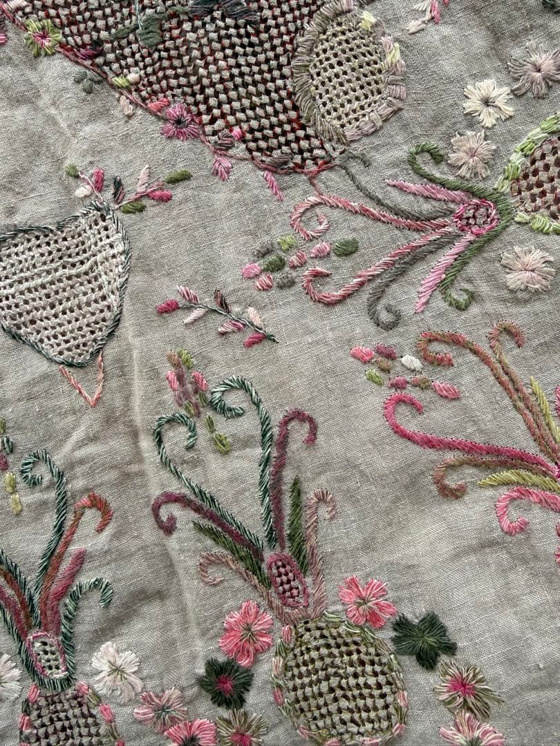 ソフィーディガール花柄総刺繍リネンストールピンク