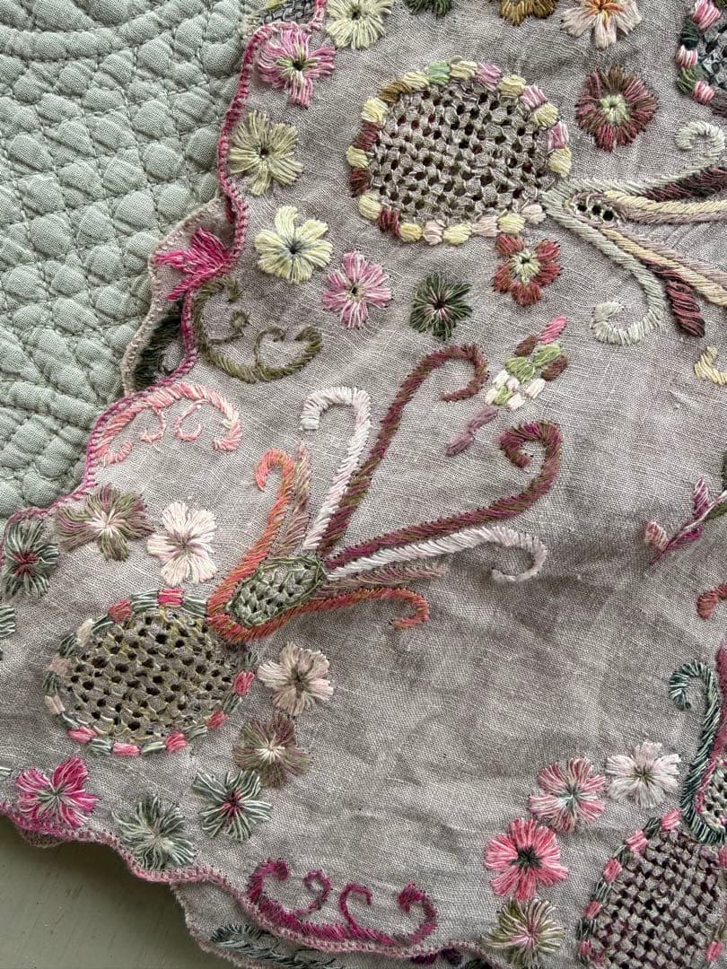 ソフィーディガール花柄総刺繍リネンストールピンク