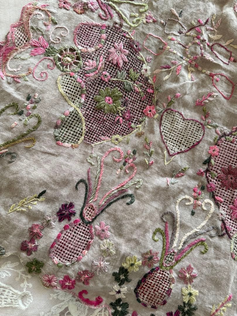 ソフィーディガール花柄総刺繍リネンストールピンク