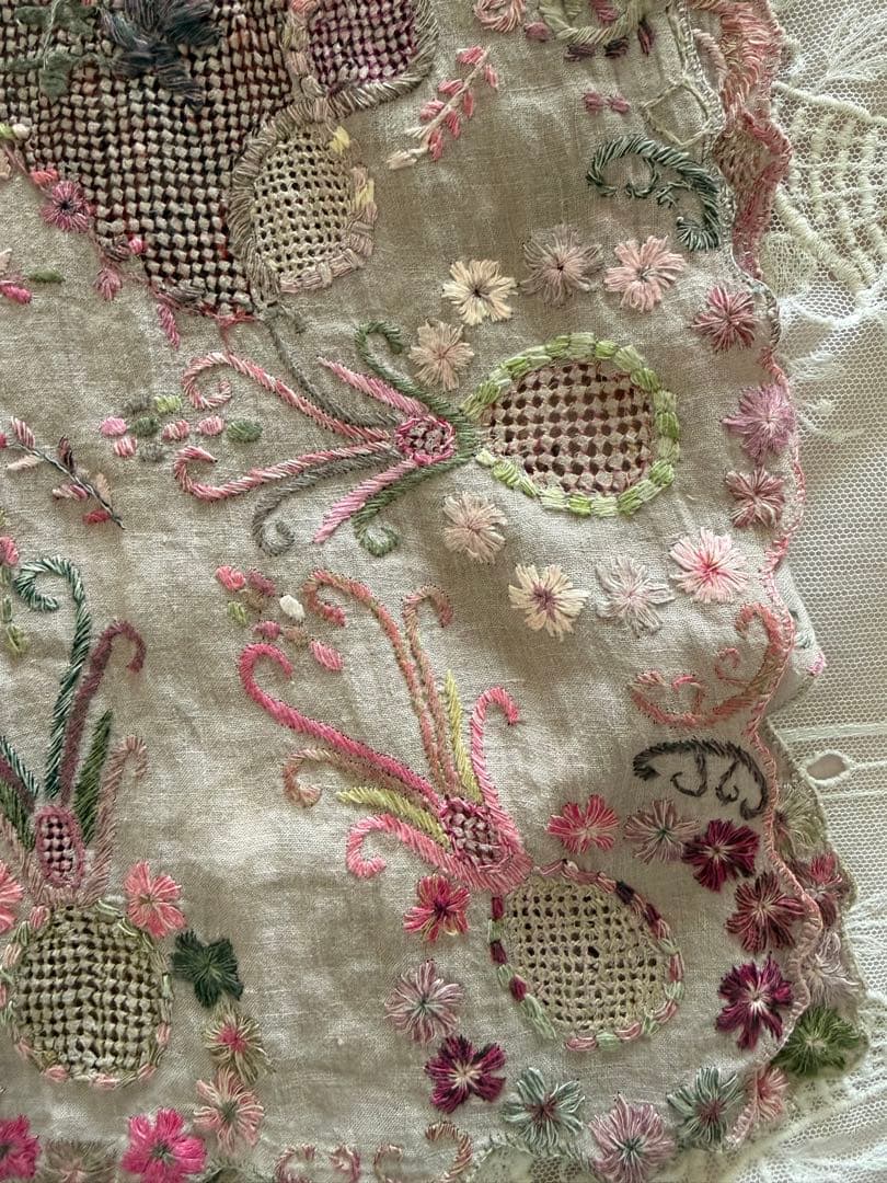 ソフィーディガール花柄総刺繍リネンストールピンク