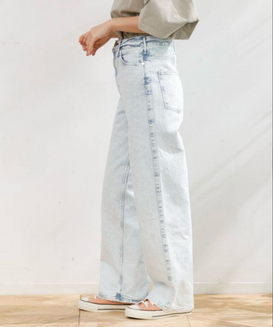 極美品 24 アッパーハイツ ニース アイスブルー ワイドストレートデニムパンツ