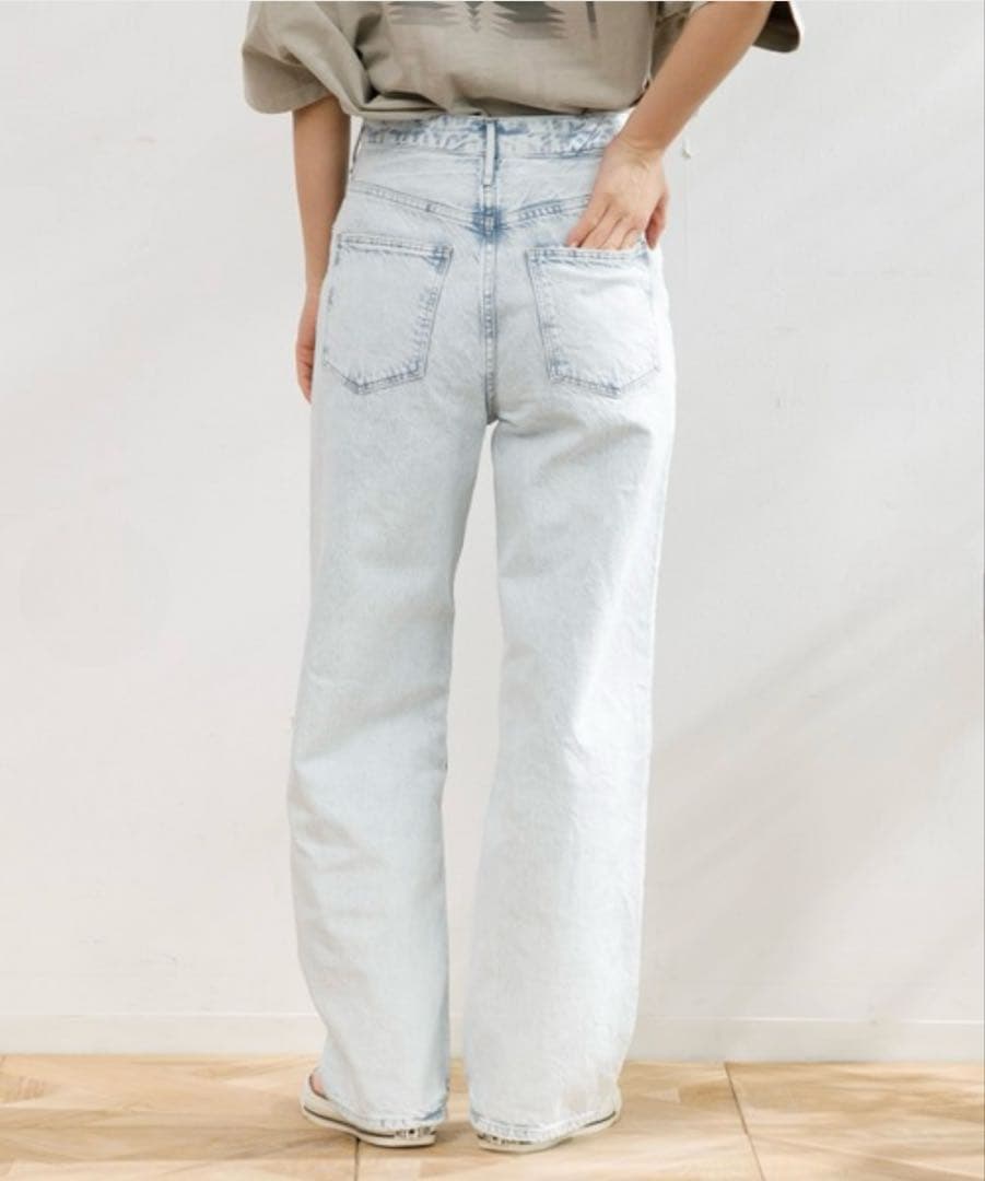 極美品 24 アッパーハイツ ニース アイスブルー ワイドストレートデニムパンツ