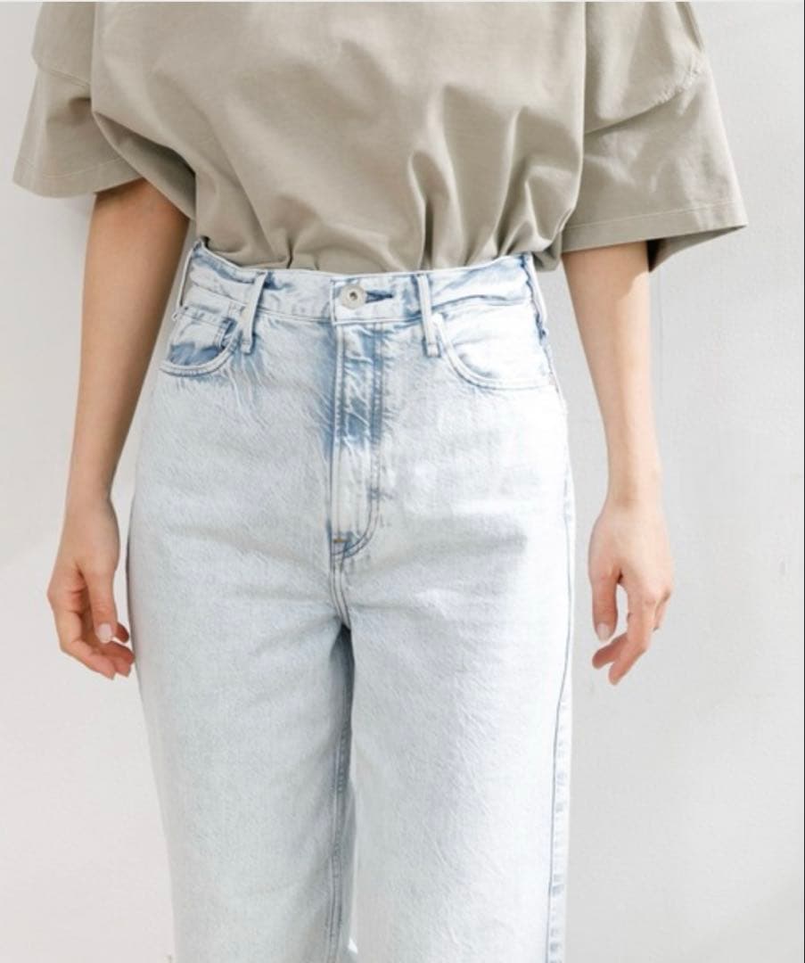 極美品 24 アッパーハイツ ニース アイスブルー ワイドストレートデニムパンツ