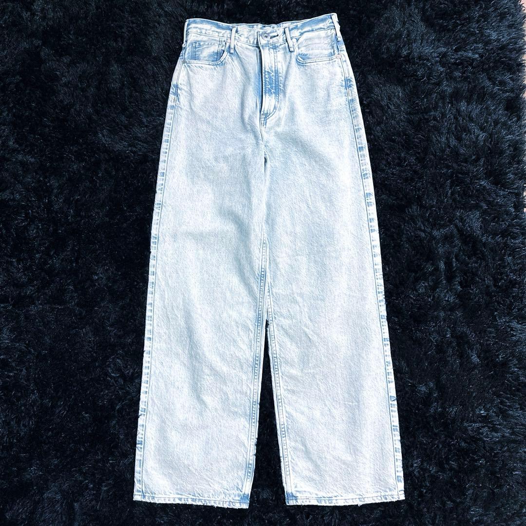 極美品 24 アッパーハイツ ニース アイスブルー ワイドストレートデニムパンツ