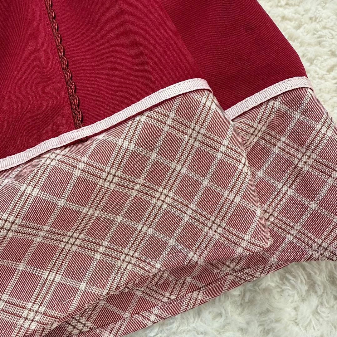 【美品】Amavel アマベル チェックリボン セーラーワンピース ボルドー