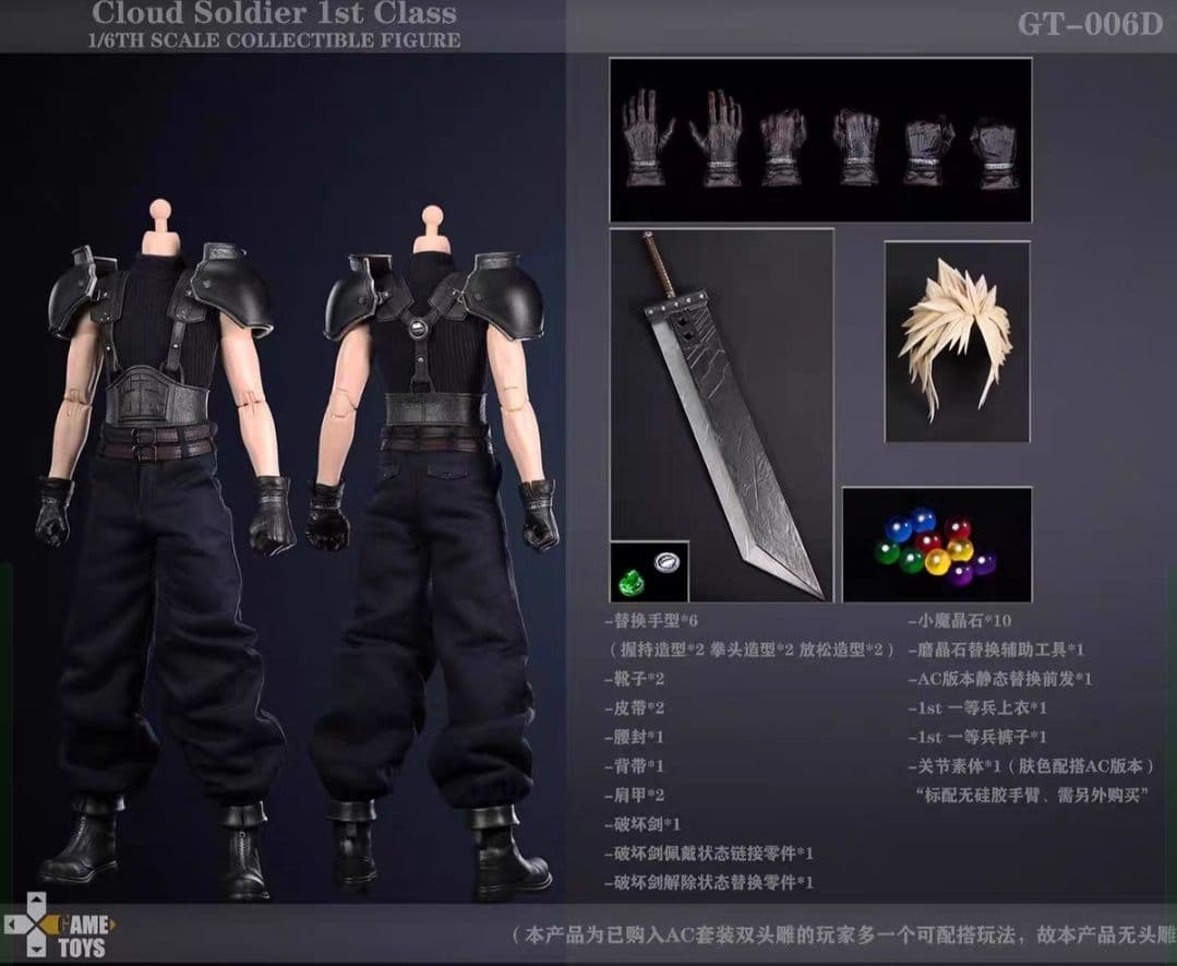 【エアーマン専用】GAMETOYS GT-006D 1/6 Cloudクラウド
